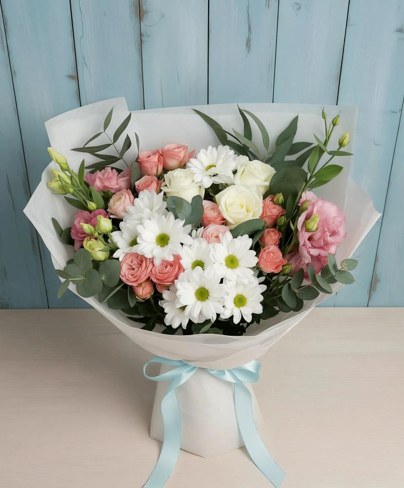Букет цветов из: Розы, Лизиантусы и Хризантемы в Немане