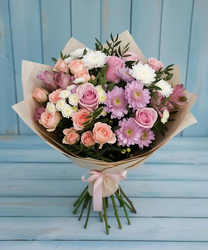 Букет цветов из: Хризантемы, Розы и Альстромерии в Немане