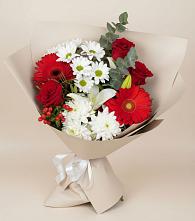 Букет цветов из:  Розы, Хризантемы, Герберы и Лилии в Немане