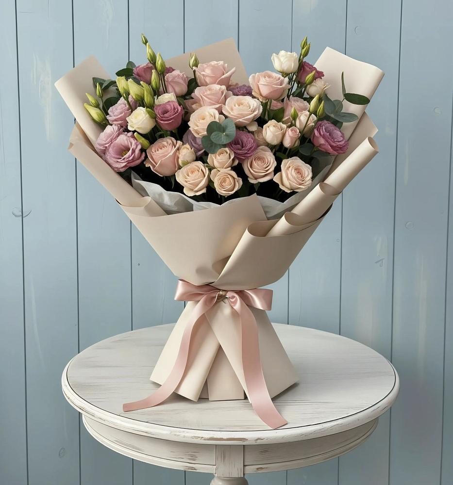 Букет цветов из: Розы и Лизиантусы в Немане