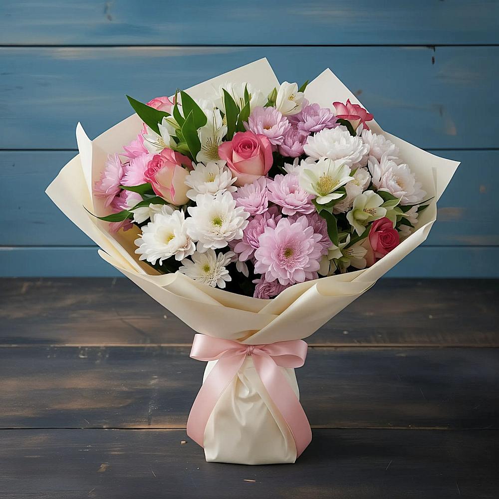 Букет цветов из: Хризантемы, Альстромерии и Розы в Немане